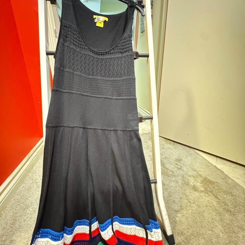 Black Sleeveless Dress with Colorful Hem. Size Large.